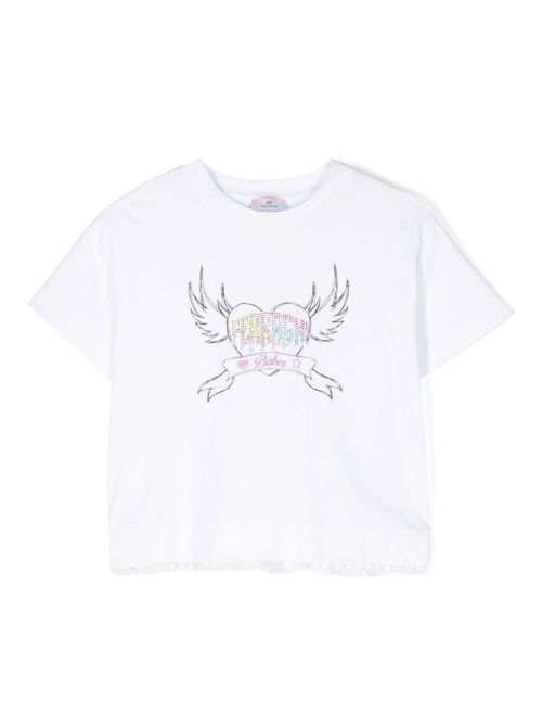 Rhinestone-logo cotton T-shirt - White