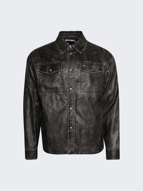 Curved Logo Coated Overshirt Dark Grey