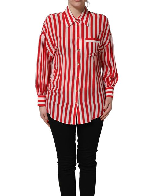 Striped Silk Blouse — Red