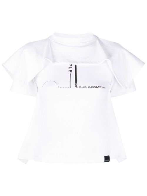 Ruffled layer slogan T-shirt - White