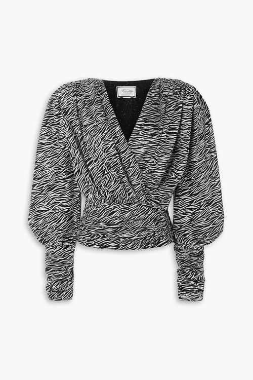 Ruched glittered zebra-print tulle wrap top - Animal print - IT 44