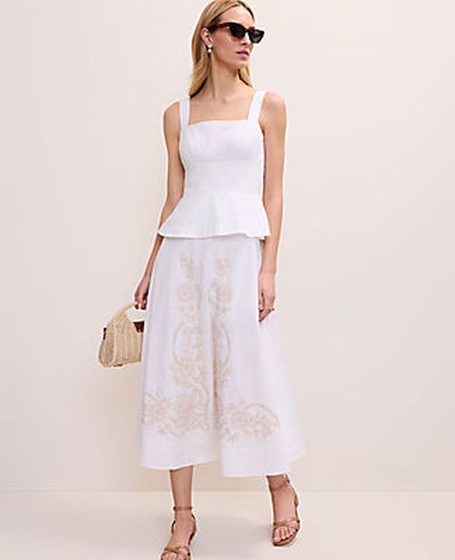Ann Taylor Embroidered Peplum Flare Midi Dress