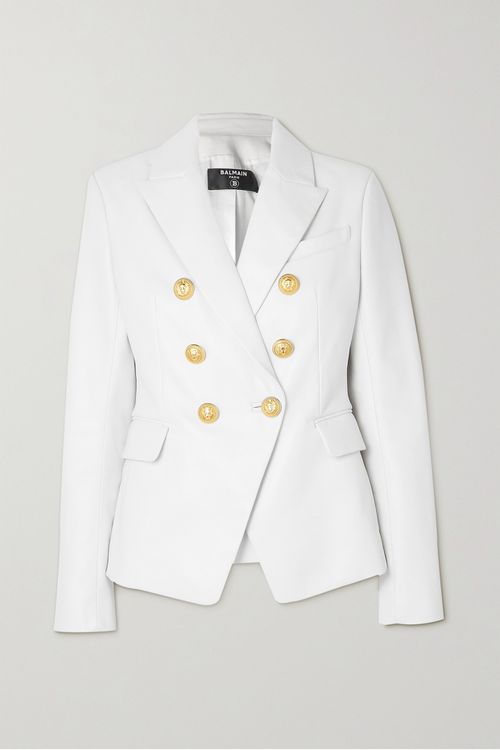 Double-breasted Leather Blazer - White - FR36