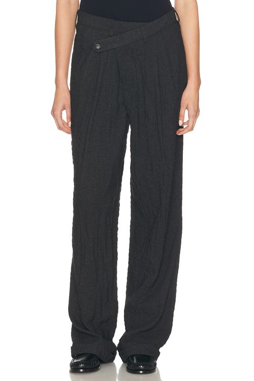 R13 Triple Pleat Crossover Trouser in CHARCOAL - Charcoal.  31 also in 26, 24, 25, 27