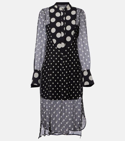 Polka-dot semi-sheer silk midi dress