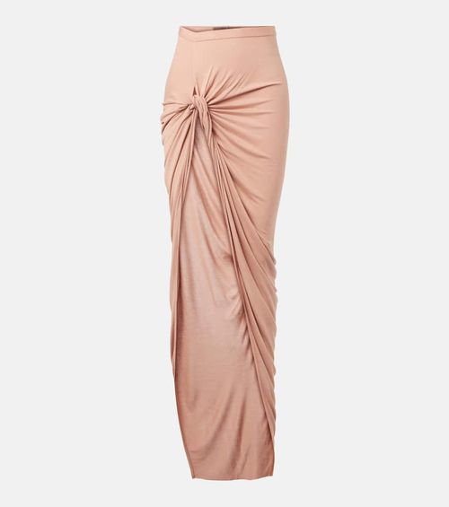 Asymmetric gathered jersey maxi skirt
