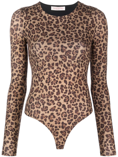 Leopard-Print Jersey Bodysuit — Brown