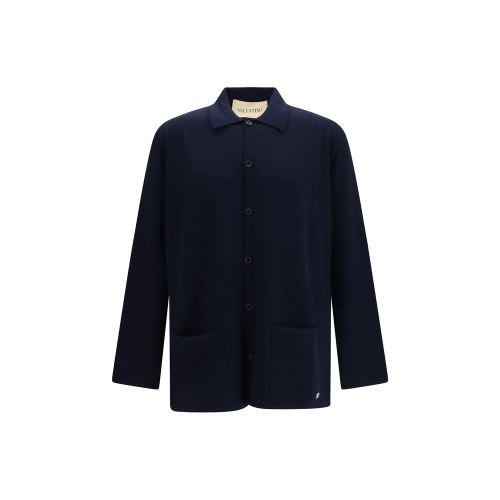 Merino Wool VLogo Cardigan — Navy