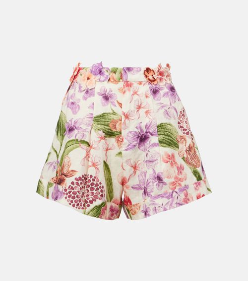 Floral high-rise linen shorts
