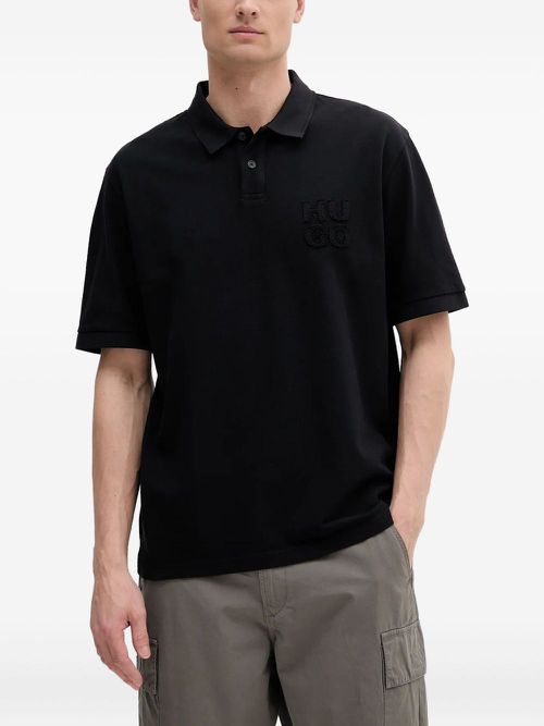 Embroidered-logo polo shirt - Black