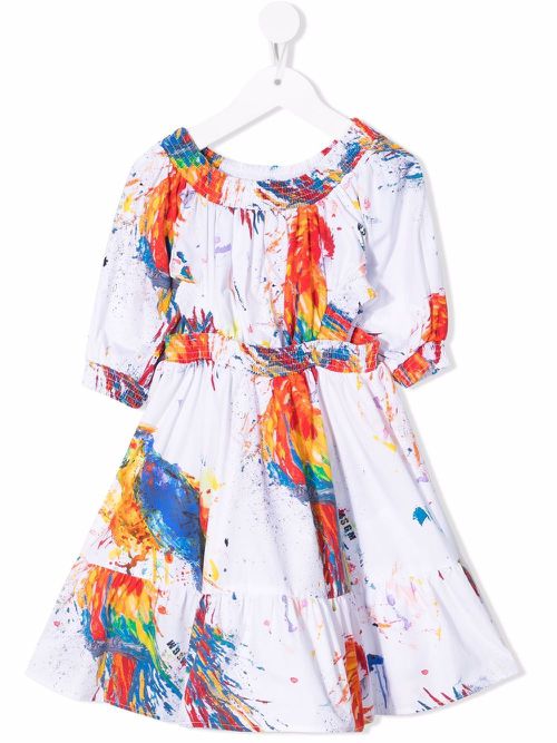 Paint-splatter logo dress - White