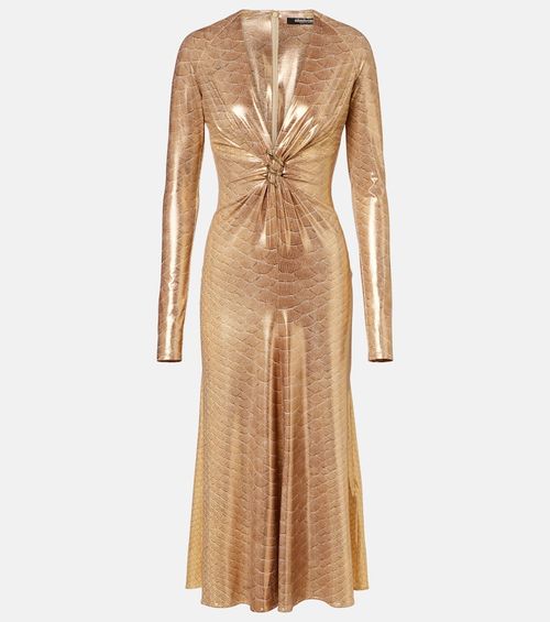 Embellished snake-print midi dress