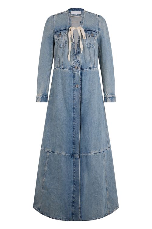 Long Denim Patchwork Coat Jacket for Women