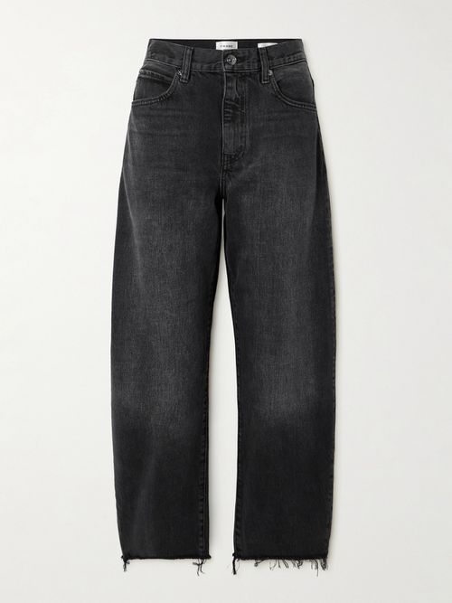 The Bubble Cropped Frayed High-rise Barrel-leg Jeans - Black