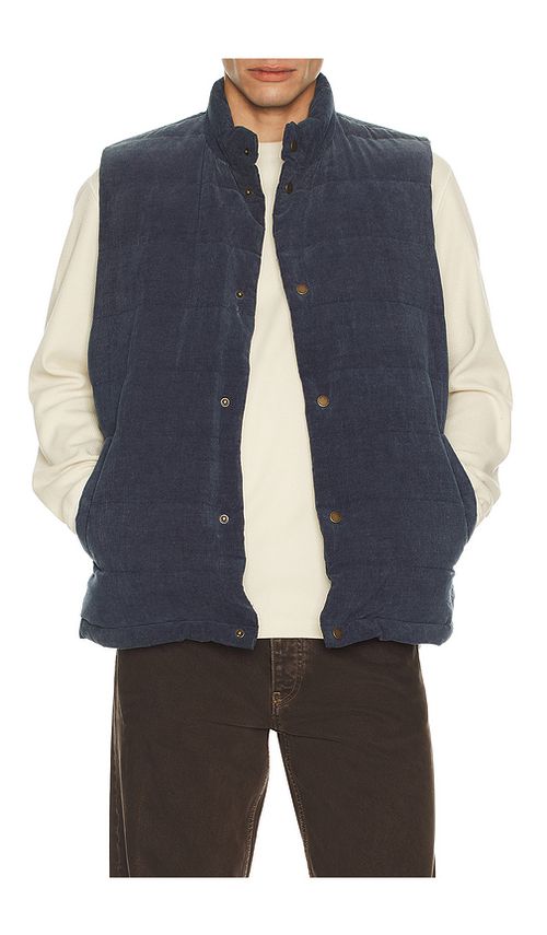 Marine Layer Cord Puffer Vest in Blue. L. Also in S, M, XL/1X