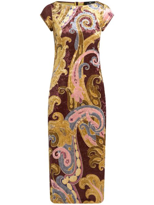 Paisley-printed chenille dress - Red