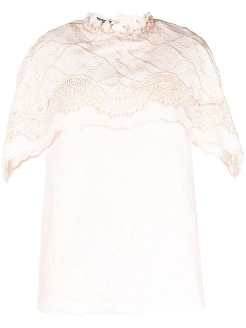 Embroidered short-sleeve blouse - Pink