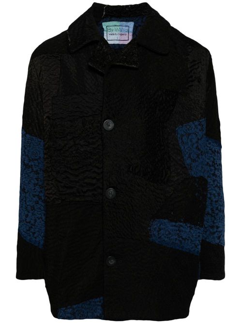 Patchwork single-breasted coat - Black
