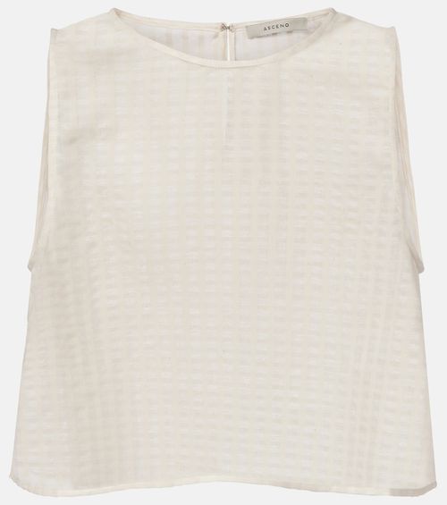 Kobe checked cotton and linen crop top