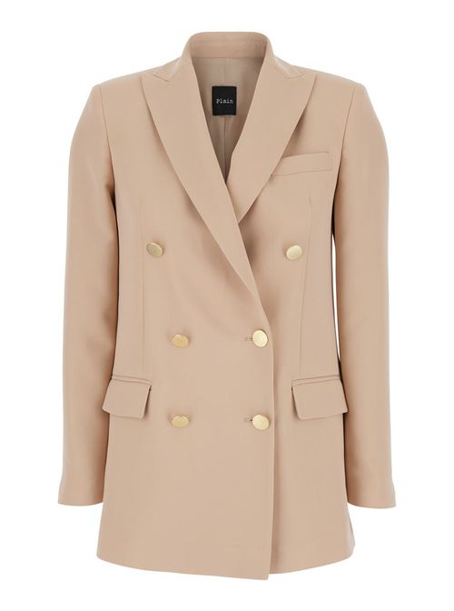 Beige Double-Breasted Jacket With Classic Lapels In Fabric Woman
