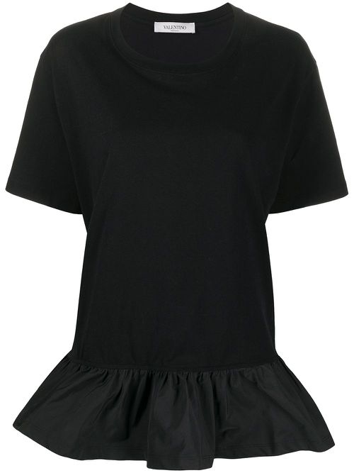Ruffled-detail T-shirt - Black