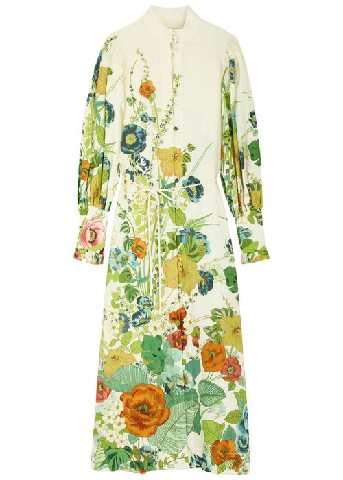 Constance Floral-print Linen Maxi Shirt Dress