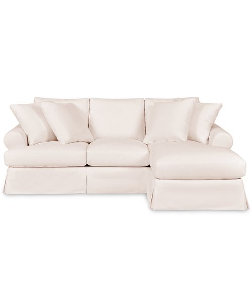 "Brenalee 96"" Roll Arm Performance Fabric Slipcover Reversible Chaise Sofa with Four Pillows - Peyton Cream"