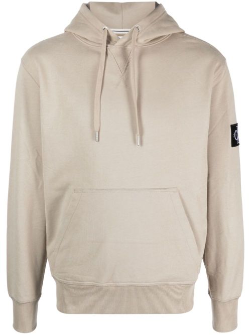 Logo-patch long-sleeve hoodie - Neutrals