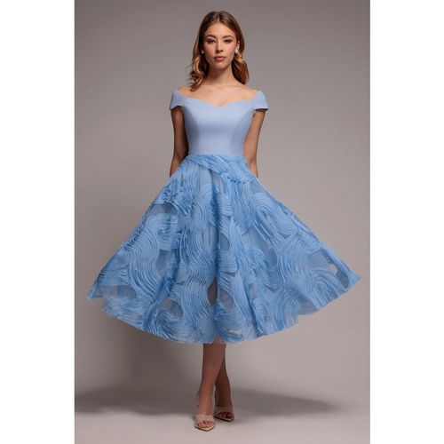 Goddiva Scuba & Textured Chiffon A Line Midi Dress - Blue