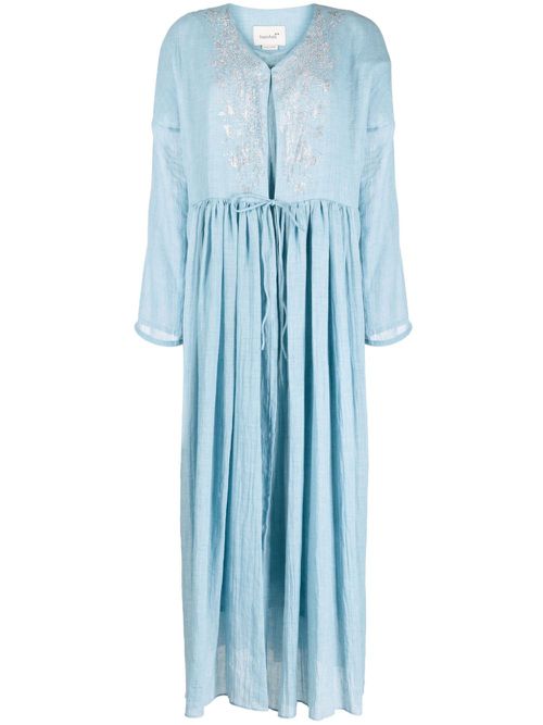 Embroidered pleated kaftan dress - Blue
