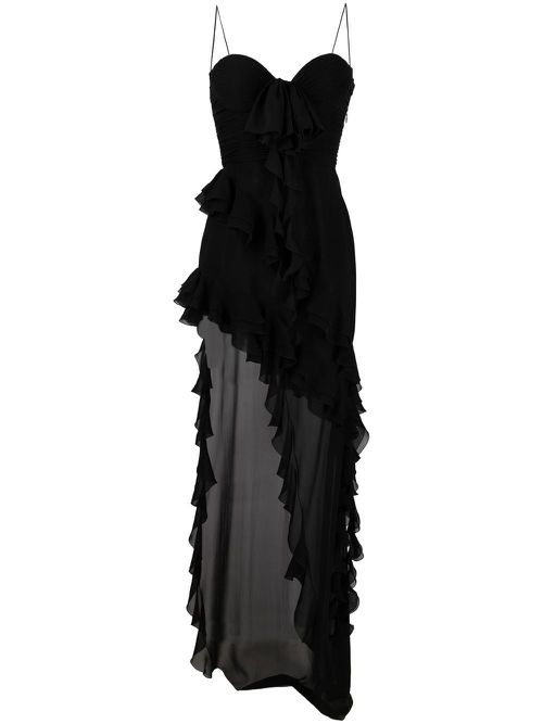 - Ruffles Detail Silk Georgette Evening Dress