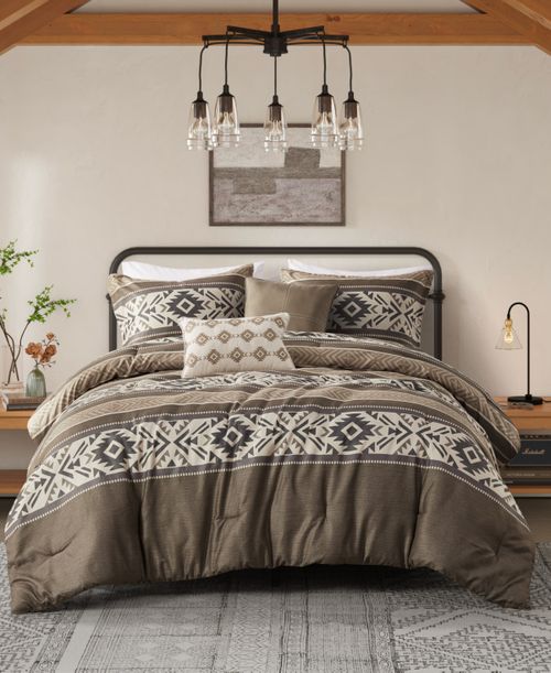 Mariposa Stripe Herringbone 5-Pc. Comforter Set, Full/Queen - Brown