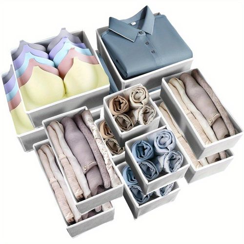TEMU 12-pack Foldable Drawer Organisers Fabric Storage Dividers For Underwear Socks Bras Ties Cosmetics And Office Supplies For Closet And Dresser