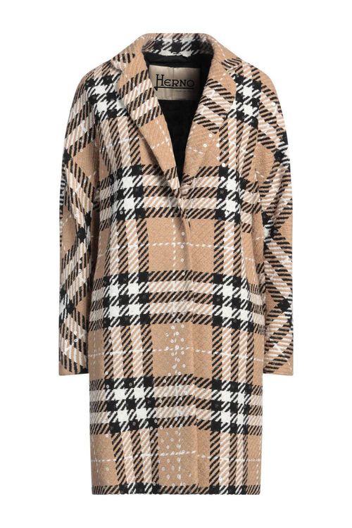 Sequined Plaid Coat — Beige
