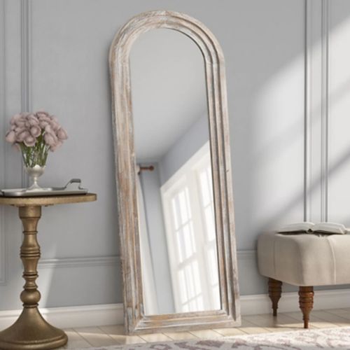 "Dulcea 64" Classic Arched Framed Mirror", Weathered White