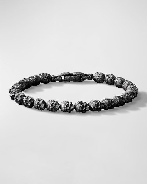 Men's Memento Mori Skull Bead Bracelet in Silver