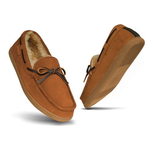 Cole Haan Men’s Microsuede Moccasin Slippers – Indoor-Outdoor Soft Plush Slip-Ons