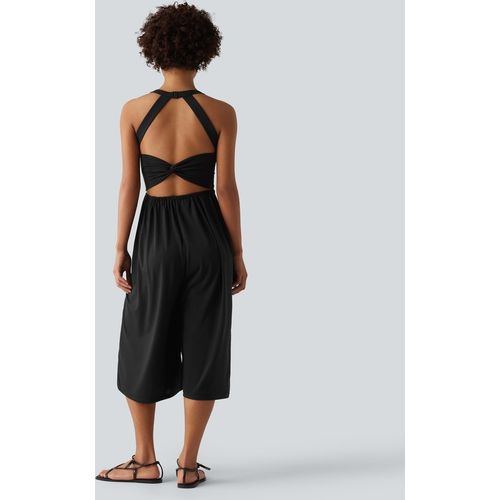 Halara Wide Leg Capri Casual Jumpsuit with Pockets-Easy Peezy Edition - Black - XLregular