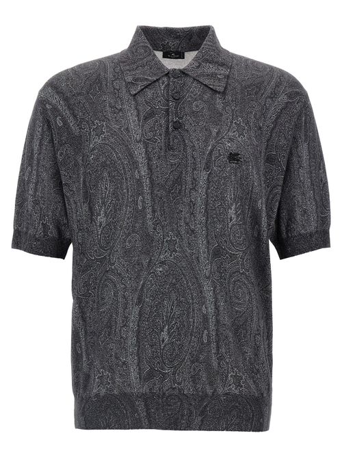 Paisley-Jacquard Silk-Cashmere Polo Shirt — Gray