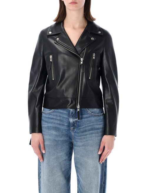 Cropped Zip-front Leather Jacket