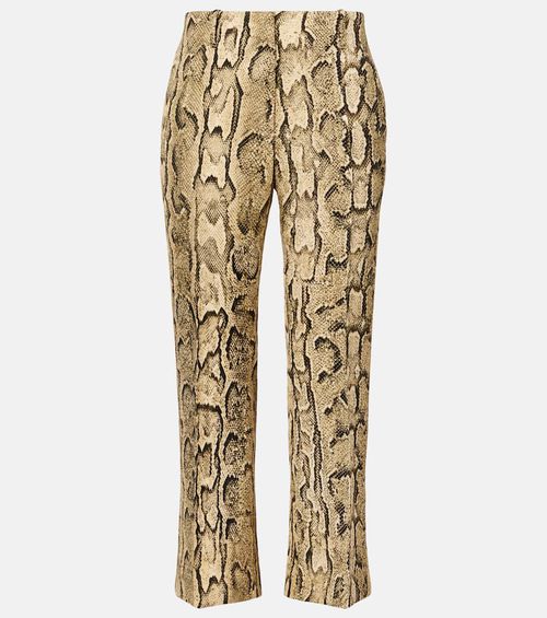 Snake-print mid-rise flared jacquard pants