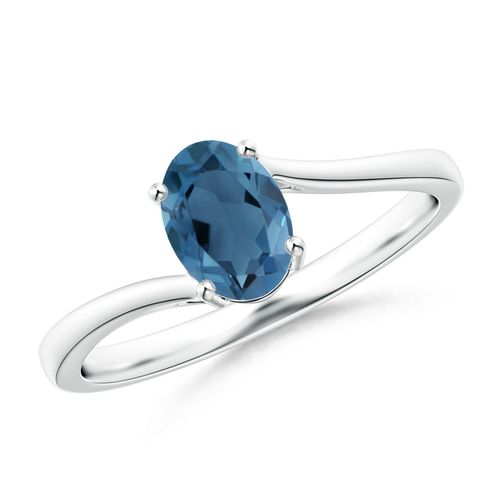 Angara 0.95 Carat Prong Set Oval London Blue Topaz Solitaire Bypass Ring in Platinum
