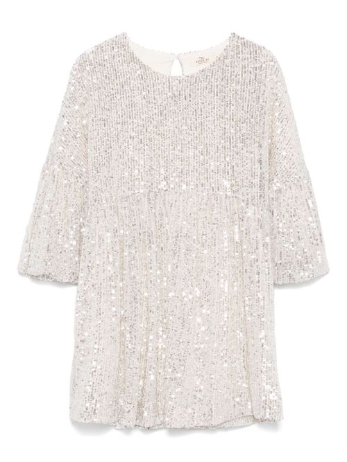 Sequined puff-sleeve dress - Neutrals