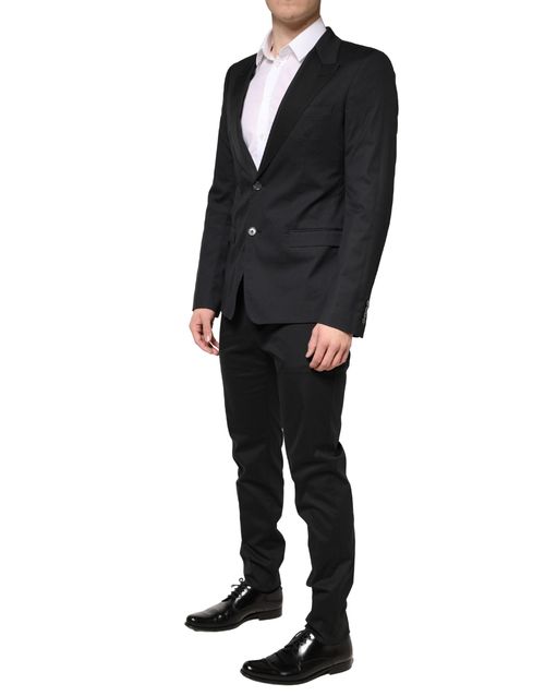 Single-Breasted Cotton Blend Pant Suit — Black