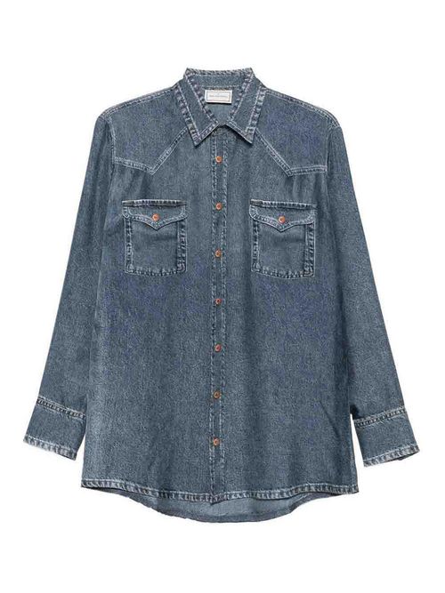 Denim Print Silk Shirt