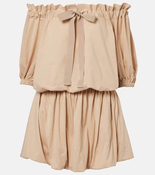 Tie-neck cotton faille minidress