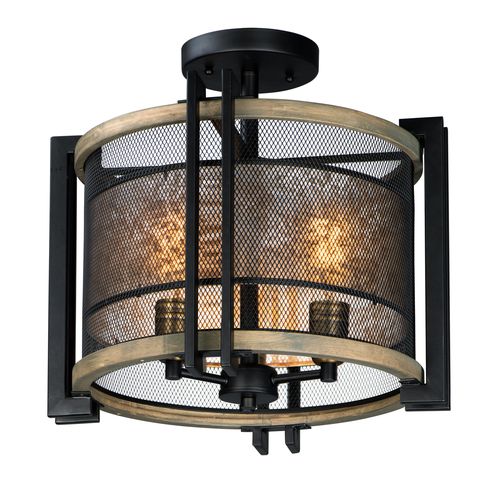 Boundry 3-Light Ceiling Light in Black/Barn Wood/Antique Bra