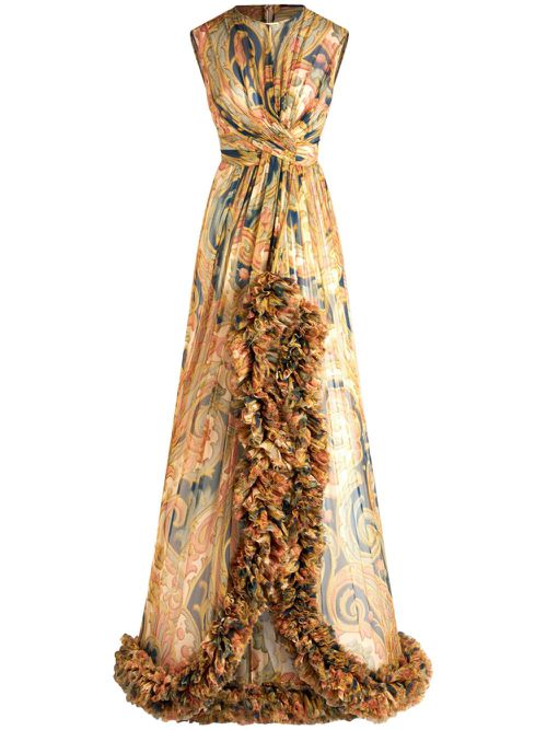 Ruched-detailing printed silk maxi dress - Neutrals