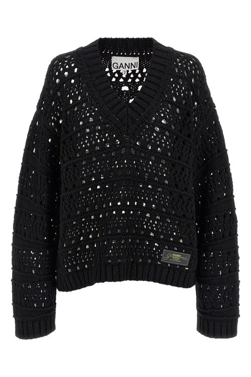'Black Crochet V-Neck' Sweater