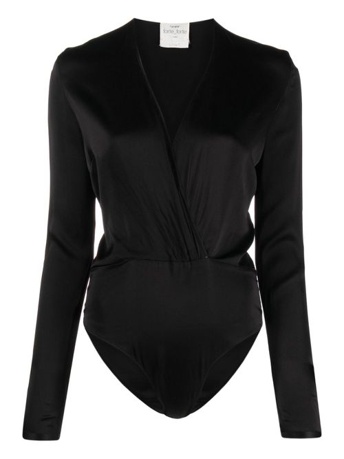 V-neck satin-finish bodysuit - Black